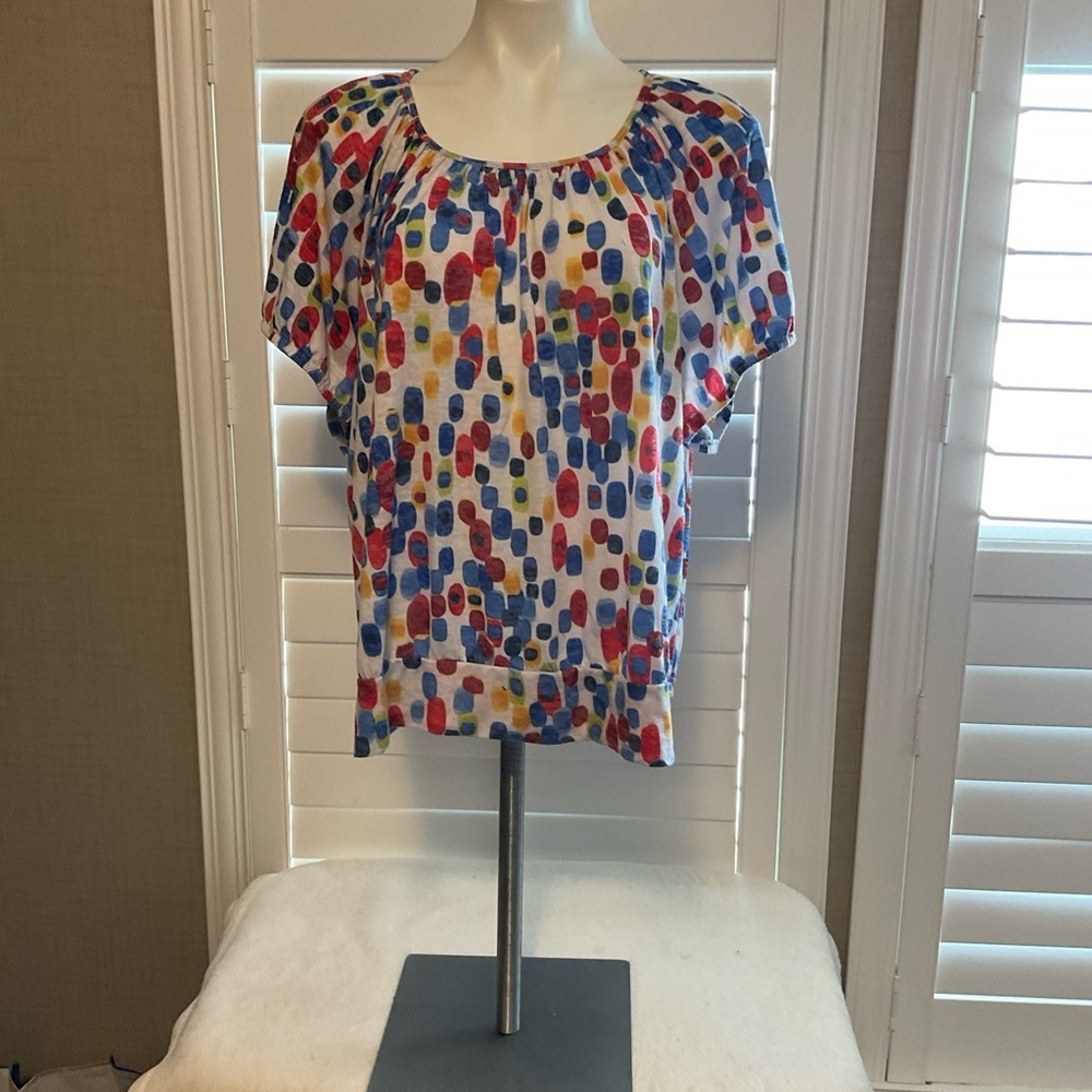 Cathy Daniels Multicolor Scoop-Neck Blouse with Dot Print